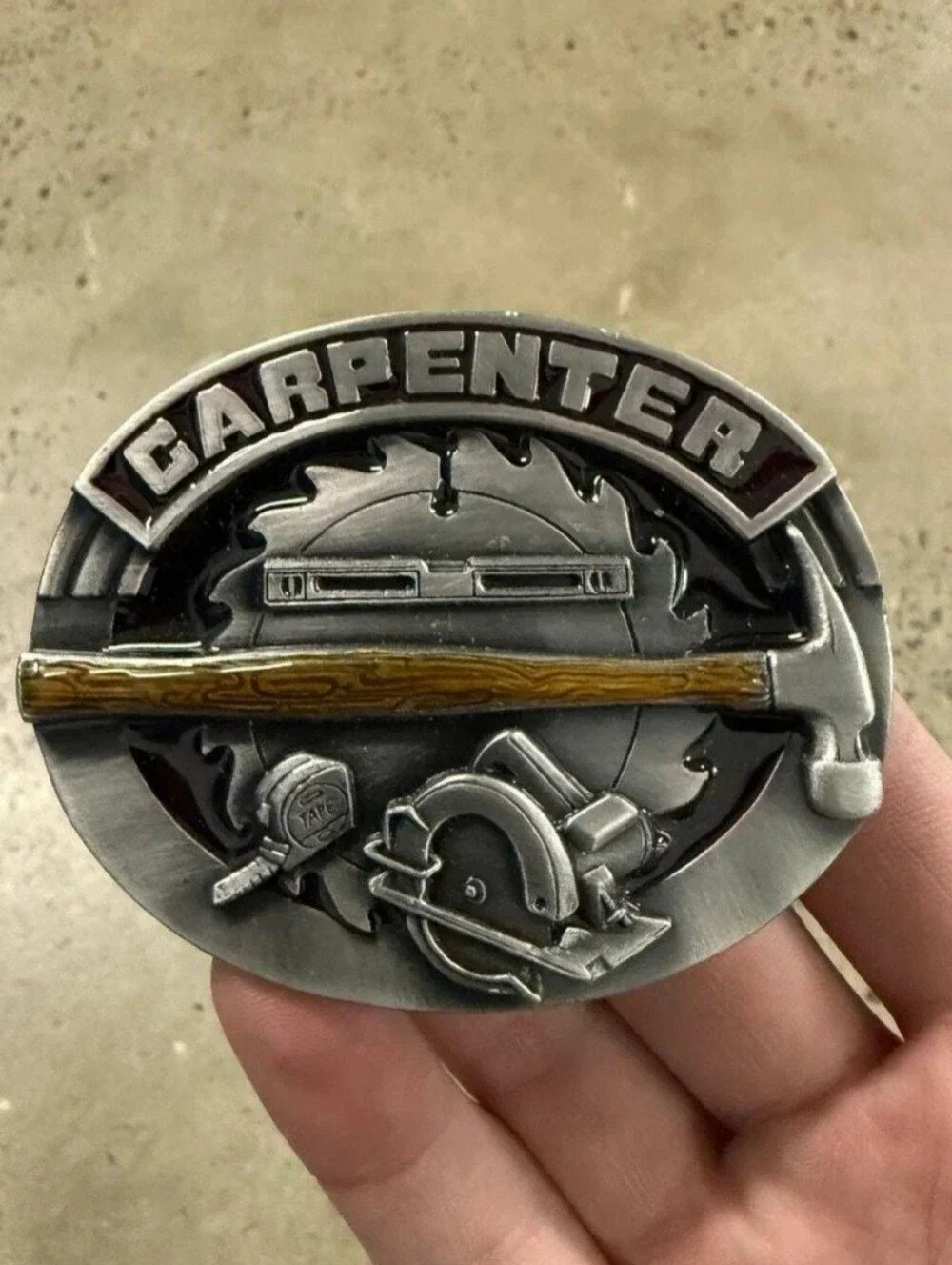 Carpenter Handyman Silver Oval Tools Hammer Level Saw Belt Buckle 3 Choices